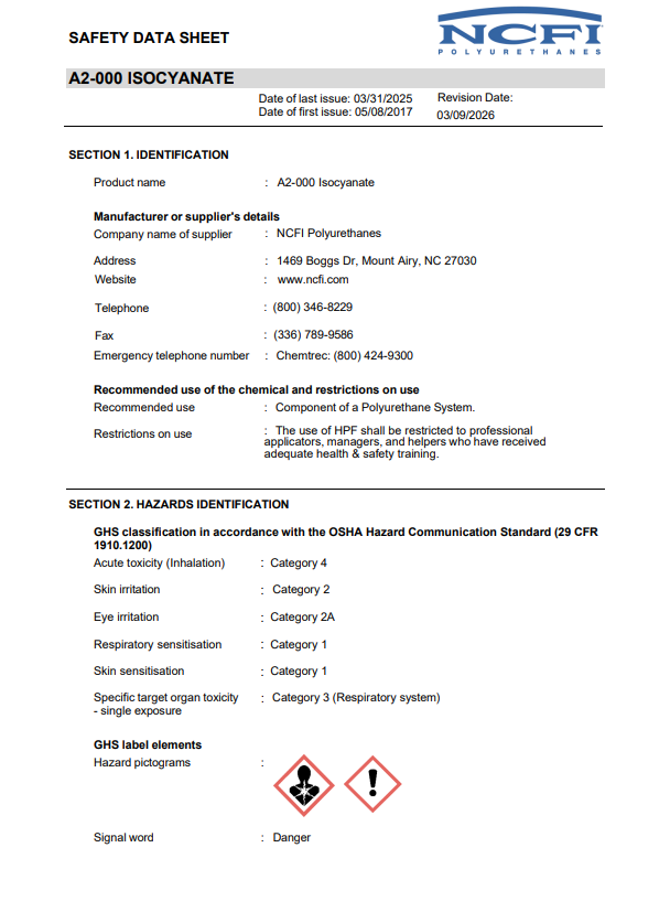NCFI A-11-033 Optimaxx Safety Data Sheet (SDS)