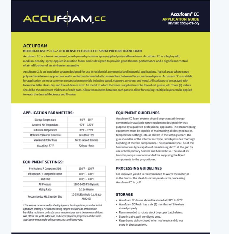 Accufoam Closed Cell Application Guide