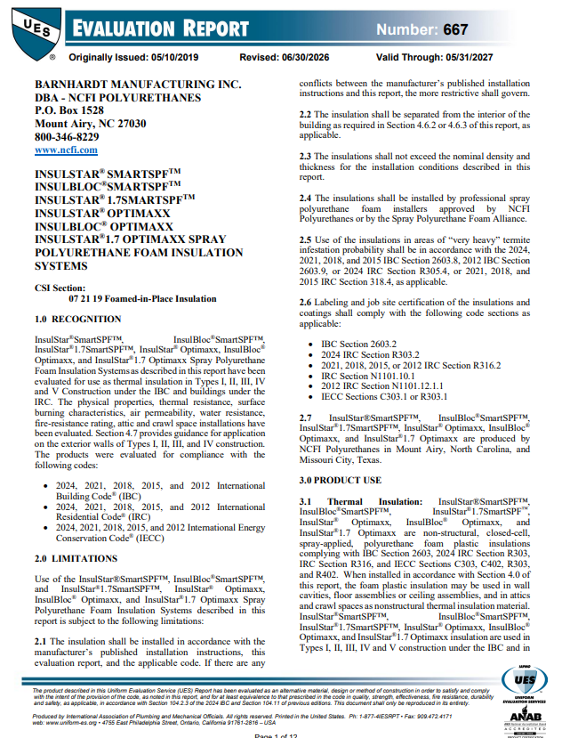 NCFI Insulstar and Insulbloc Evaluation Report 0667
