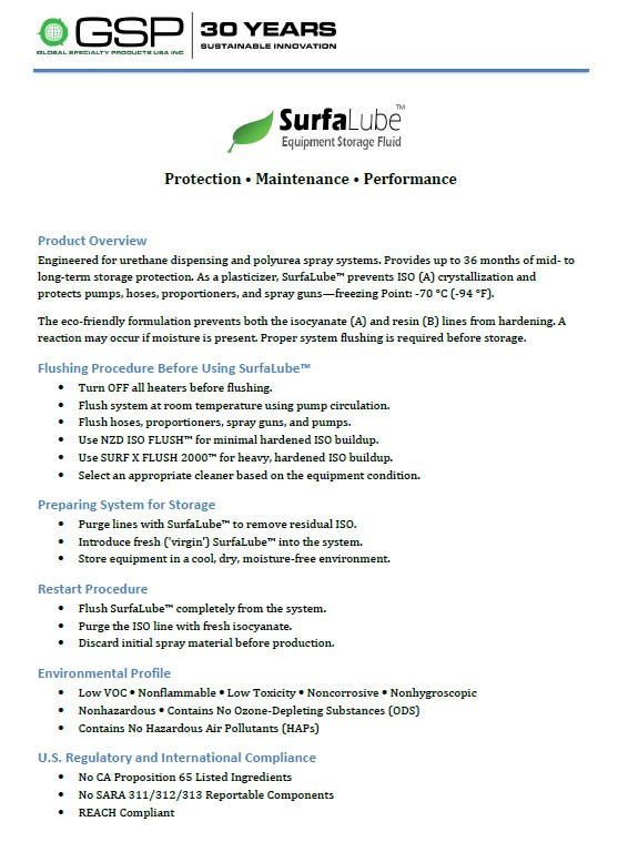 GSP Surf a Lube Storage Fluid Technical Data Sheet (TDS)