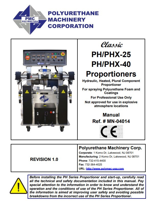 PMC PH/PHX-25/PH/PHX-40 Proportioner Service Manual