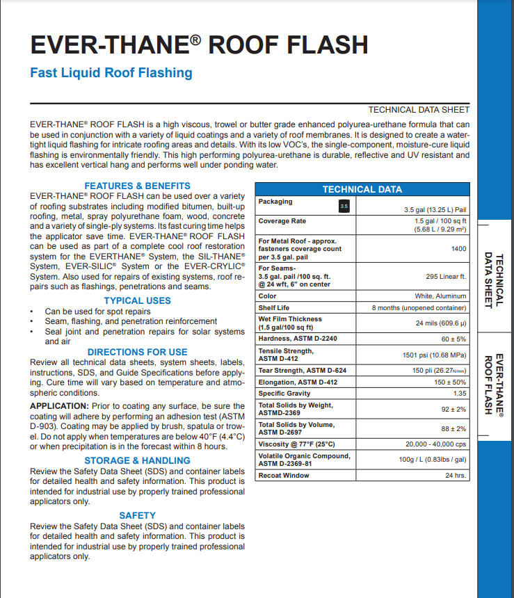 Ever-Thane Roof Flash Technical Data Sheet (TDS)