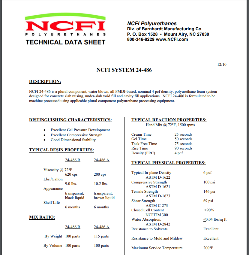 NCFI System 24-486 Technical Data Sheet (TDS)
