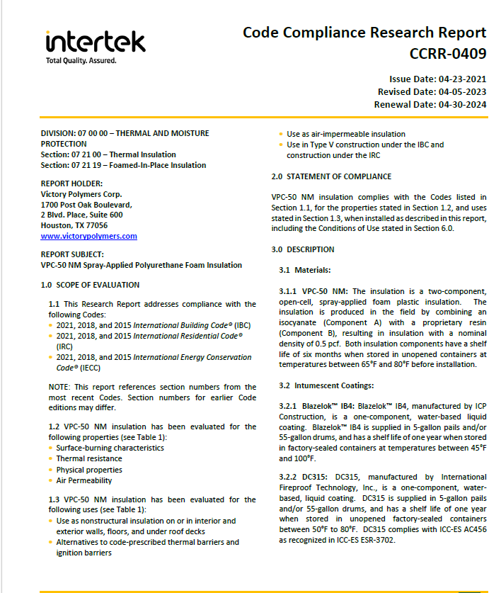 Victory Polymers NM OC Code Compliance Research Report CCRR-0409