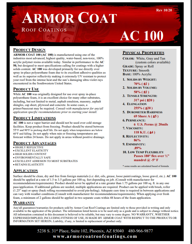 Armor Coat 100 Technical Data Sheet (TDS)