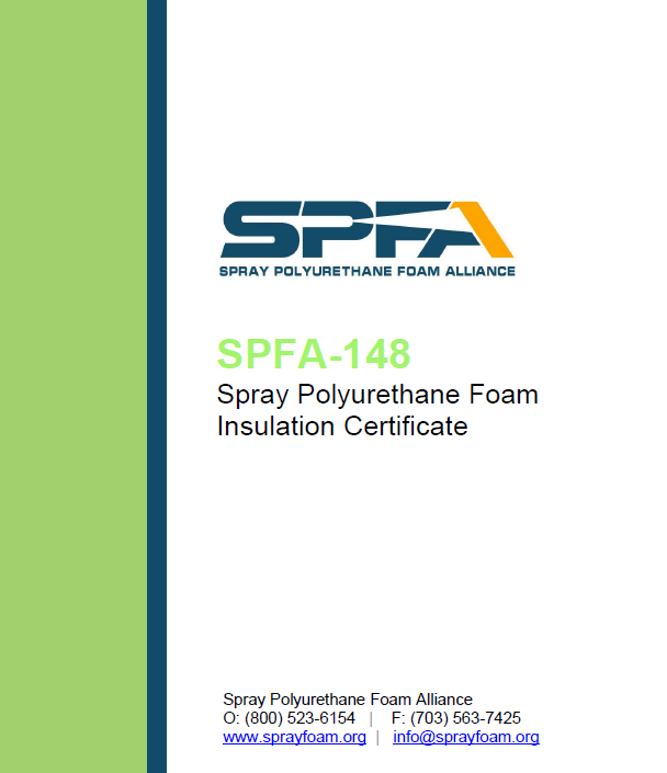 SPFA-148 Spray Polyurethane Foam Insulation Certificate