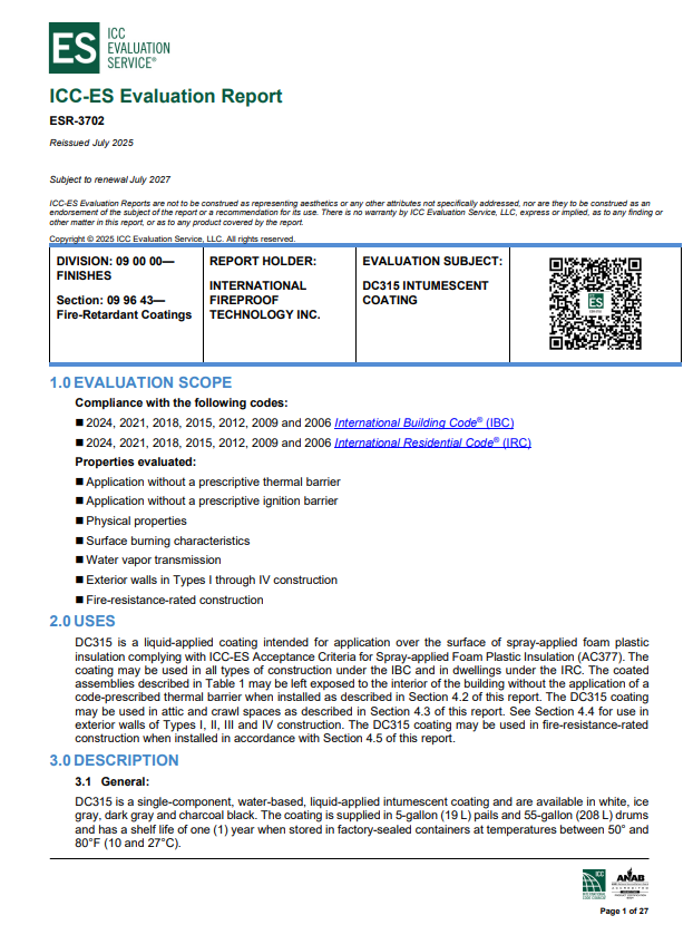 DC-315 ICC-ESR Evaluation Report-3702