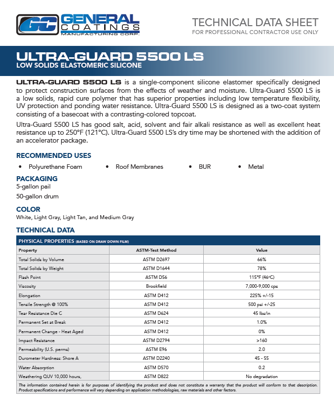 General Coatings Ultra-Guard 5500 LS Technical Data Sheet (TDS)