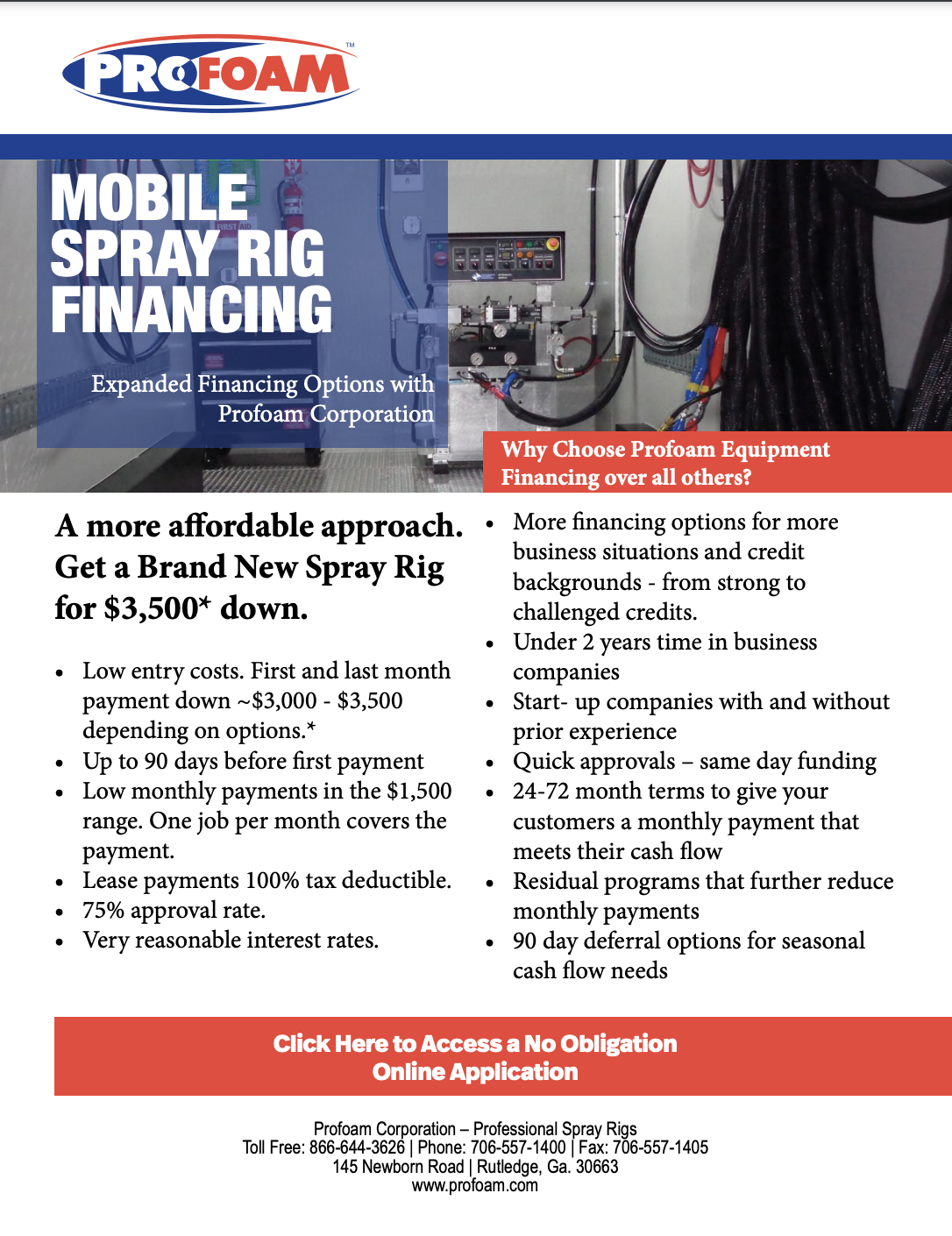 Mobile Spray Rig Financing Brochure and Application