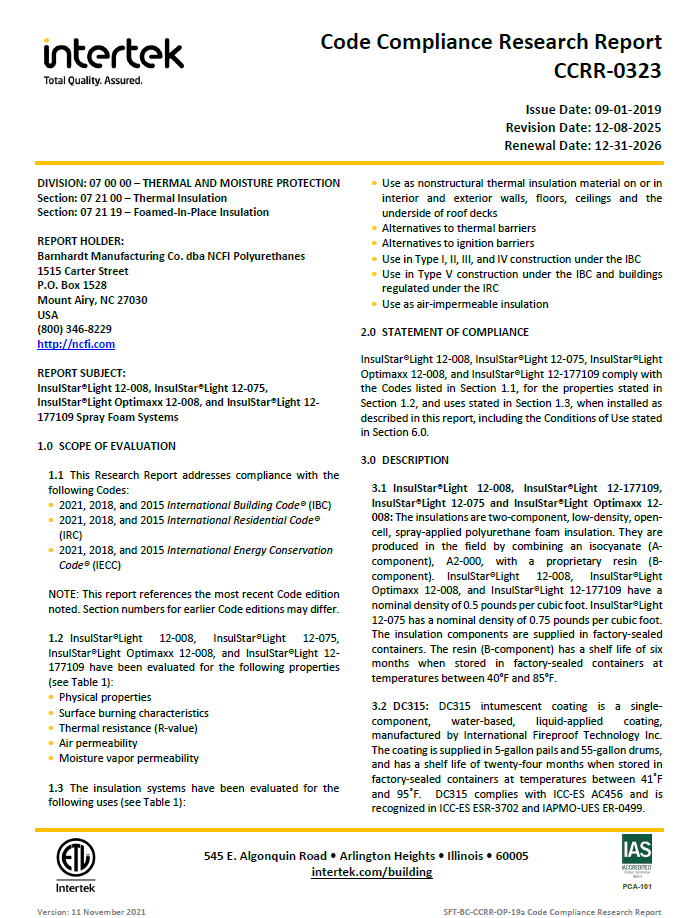 NCFI 12-008 Code Compliance Research Report CCRR-0323