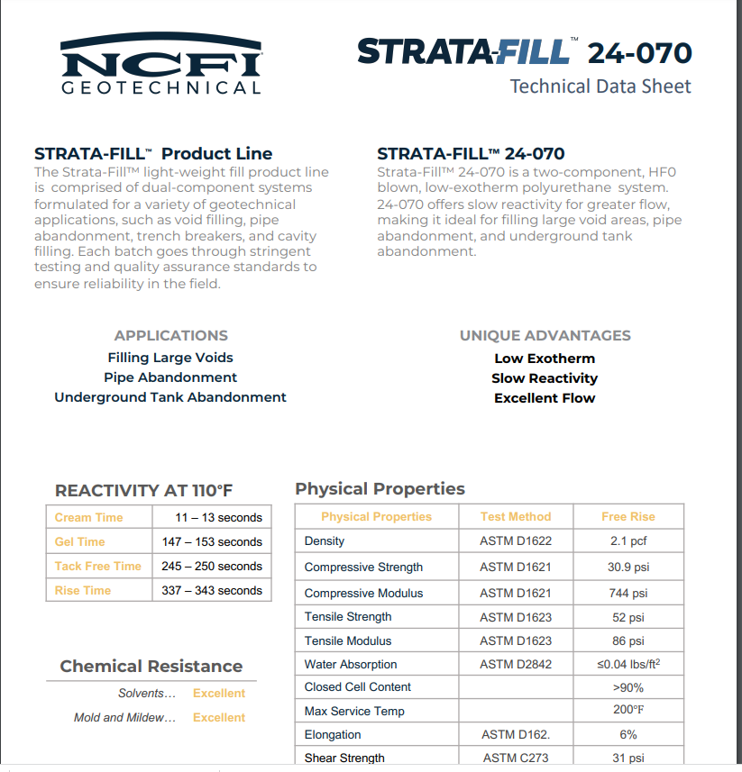 NCFI Stratafill 24-070 Technical Data Sheet (TDS)