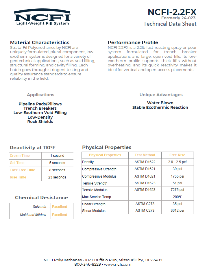 NCFI Strata-Fill 24-023 Technical Data Sheet (TDS)