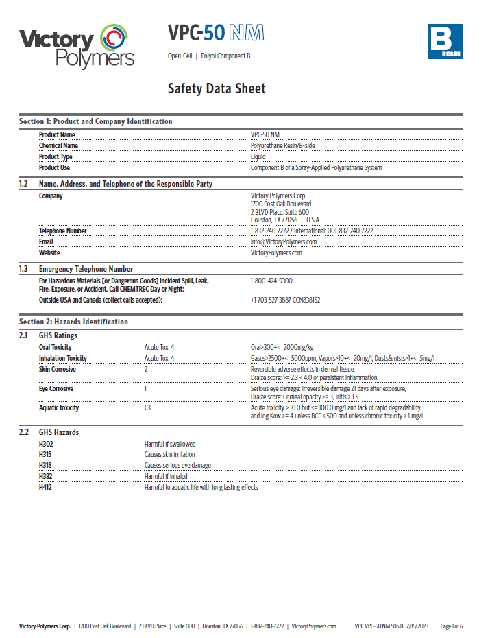 VPC 50 NM HY B Side Safety Data Sheet (SDS)