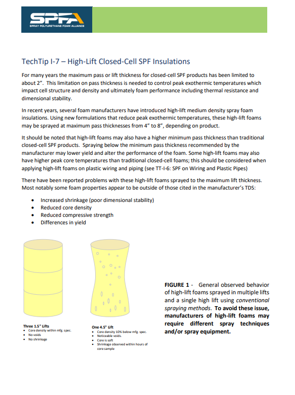 SPFA TechTip I7-High Lift Closed Cell SPF Insulations
