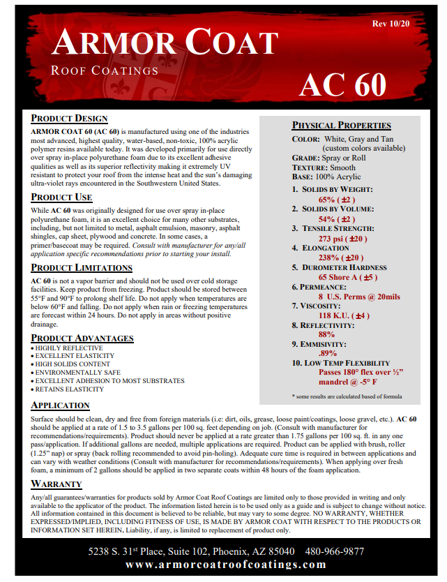 Armor Coat 60 Technical Data Sheet (TDS)