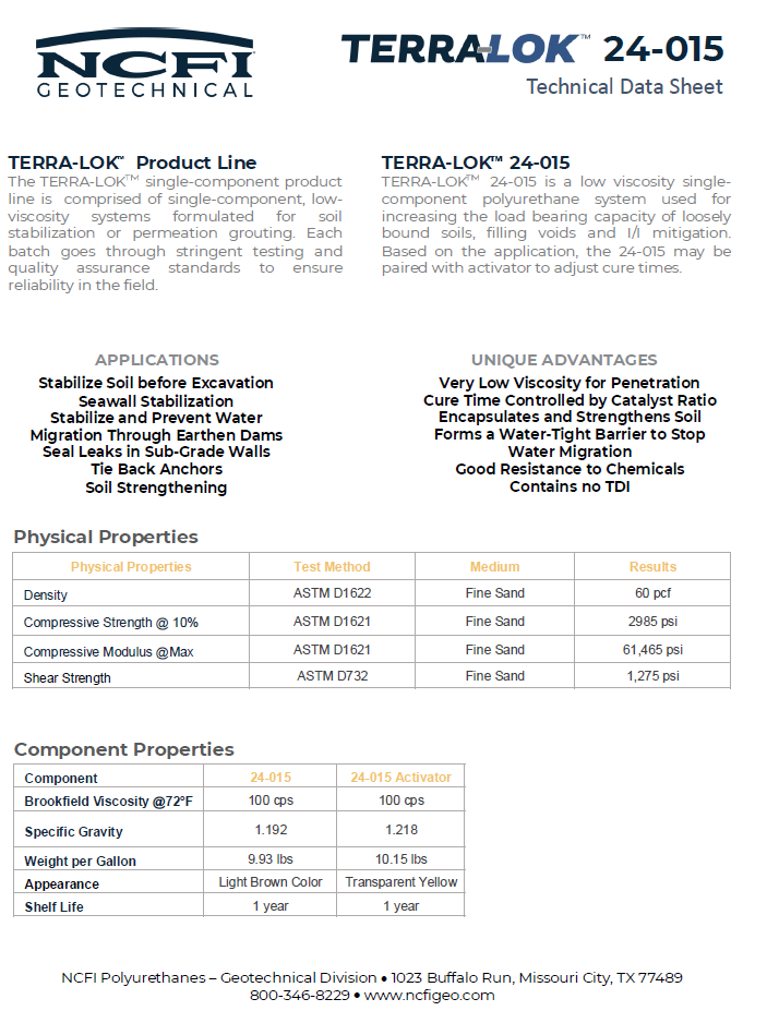 NCFI Geo Terralok 24-015 Technical Data Sheet (TDS)