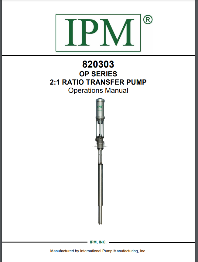 IPM 2:1 Ratio Transfer Pump Operations Manual