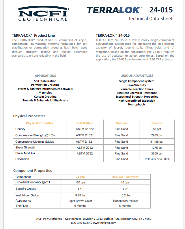 NCFI Geo Terralok 24-015 Technical Data Sheet (TDS)