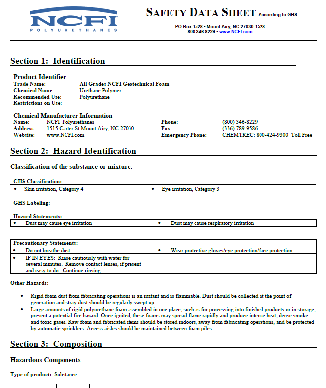 NCFI All Grades Geotechnical Foam