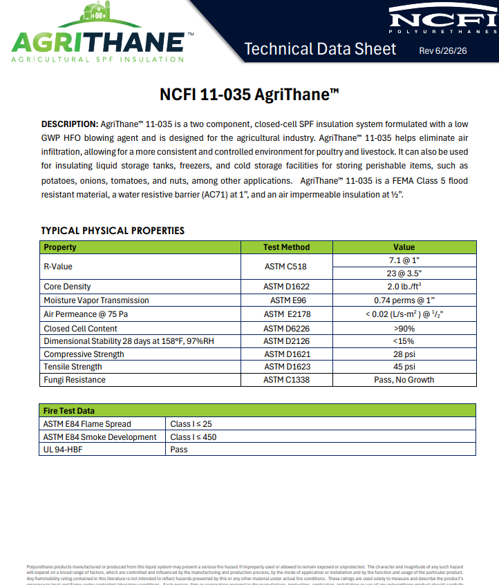 NCFI AgriThane 11-035 Technical Data Sheet (TDS)