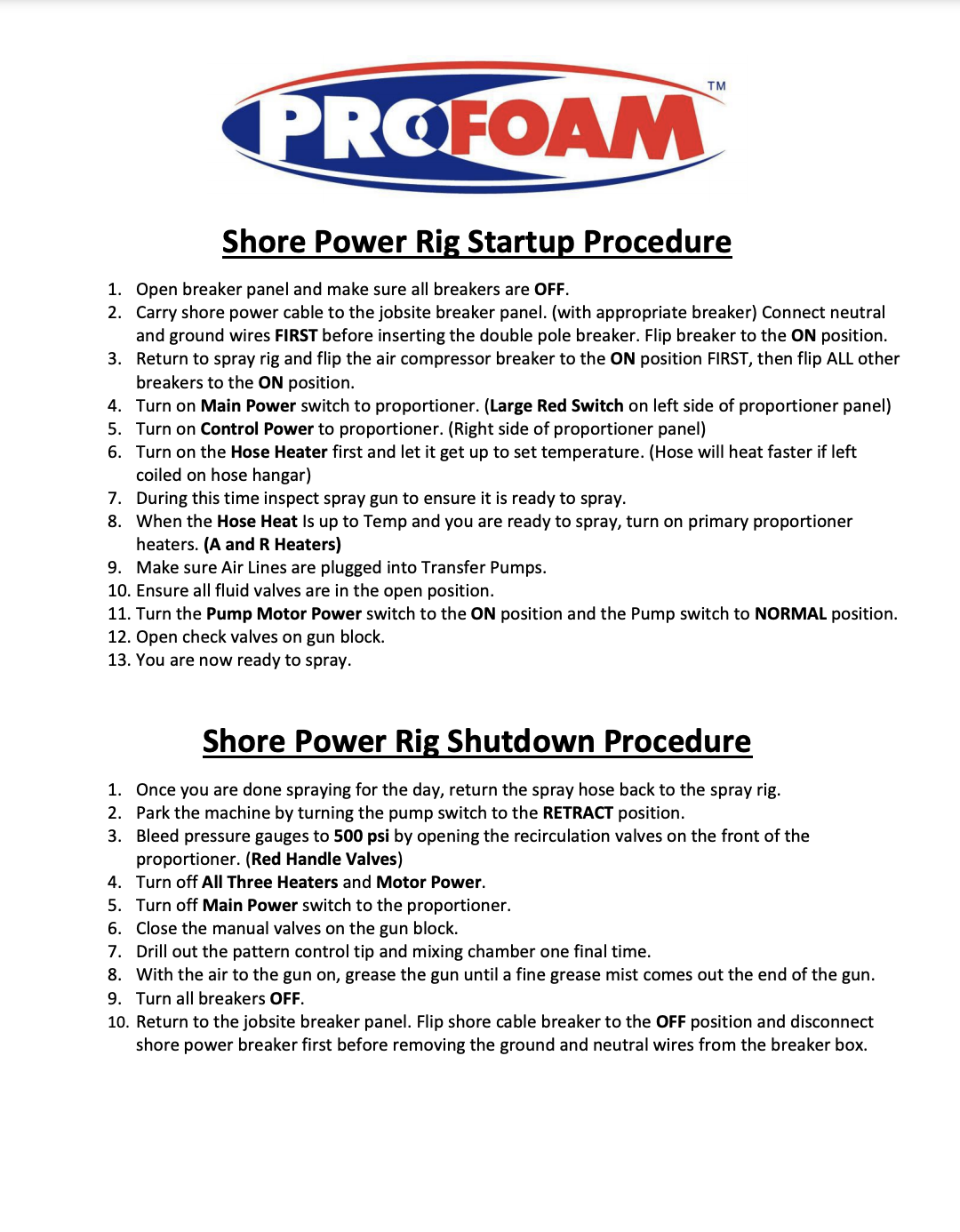 Shore Power Rig Startup and Shutdown Procedures