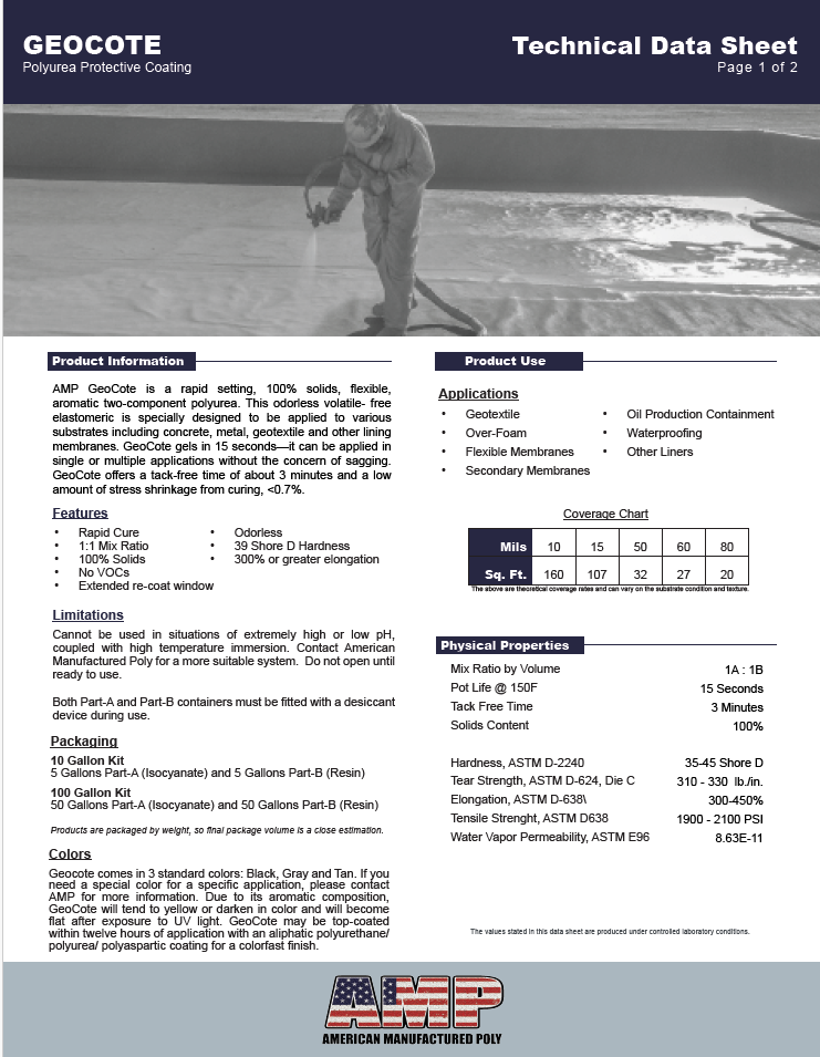 AMP GeoCote Polyurea Technical Data Sheet (TDS) | Profoam | Profoam