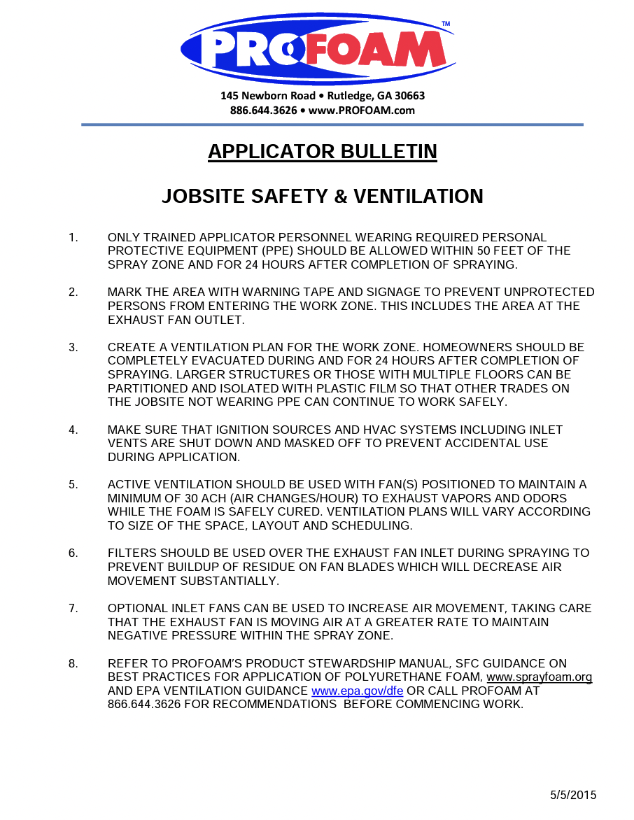 10b-PROFOAM_Applicator Bulletin-Jobsite Safety & Ventilation 05052015