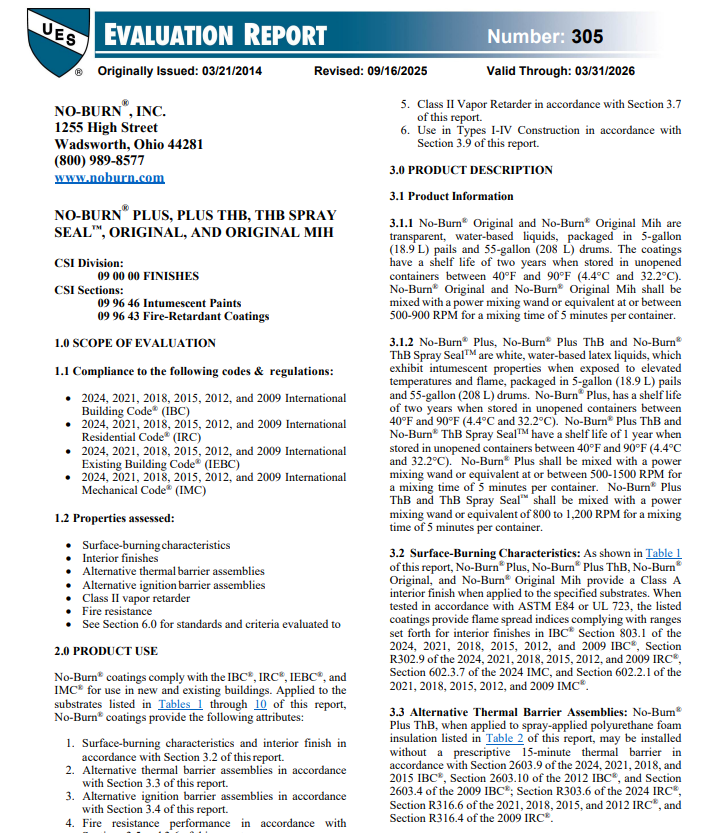 No-Burn Evaluation Report ER-305