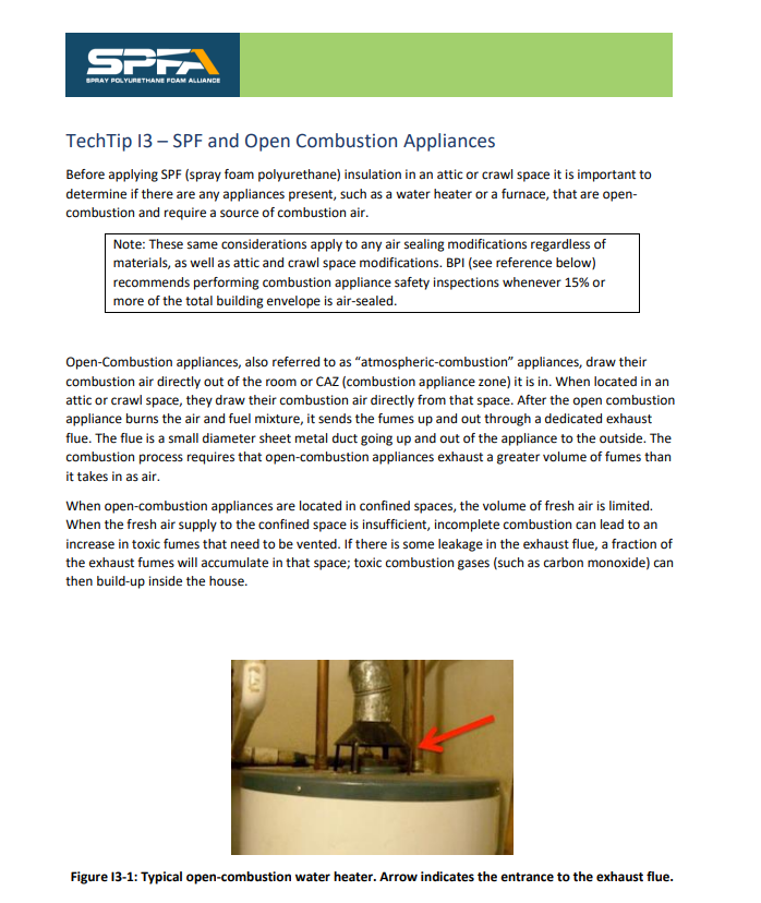 SPFA TechTip I3-SPF and Open Combustion Appliances