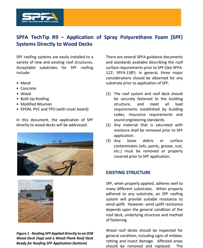 SPFA TechTip R9-Application Of SPF Systems Directly To Wood Decks