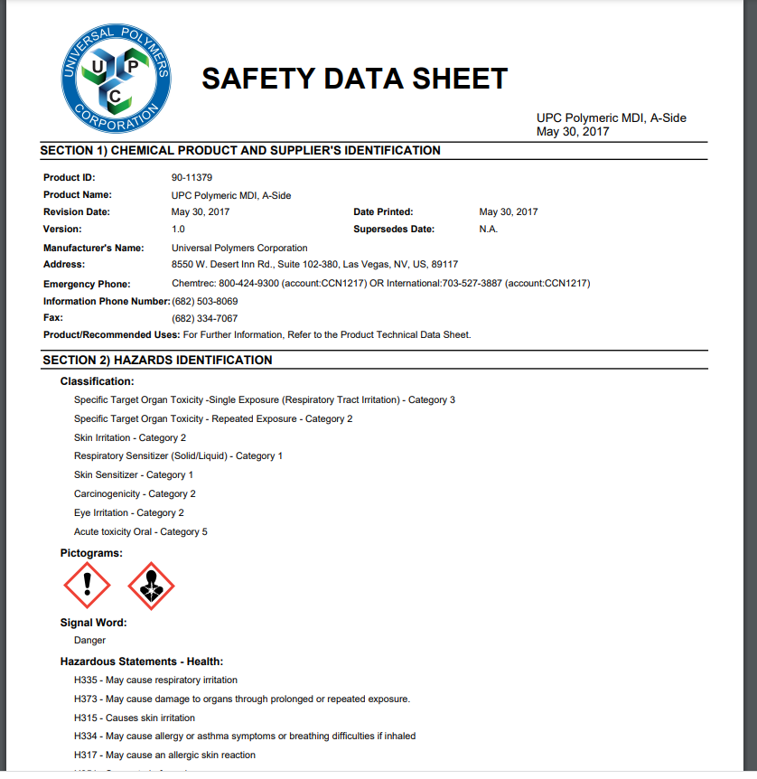 UPC 500 Classic A Side Safety Data Sheet (SDS)