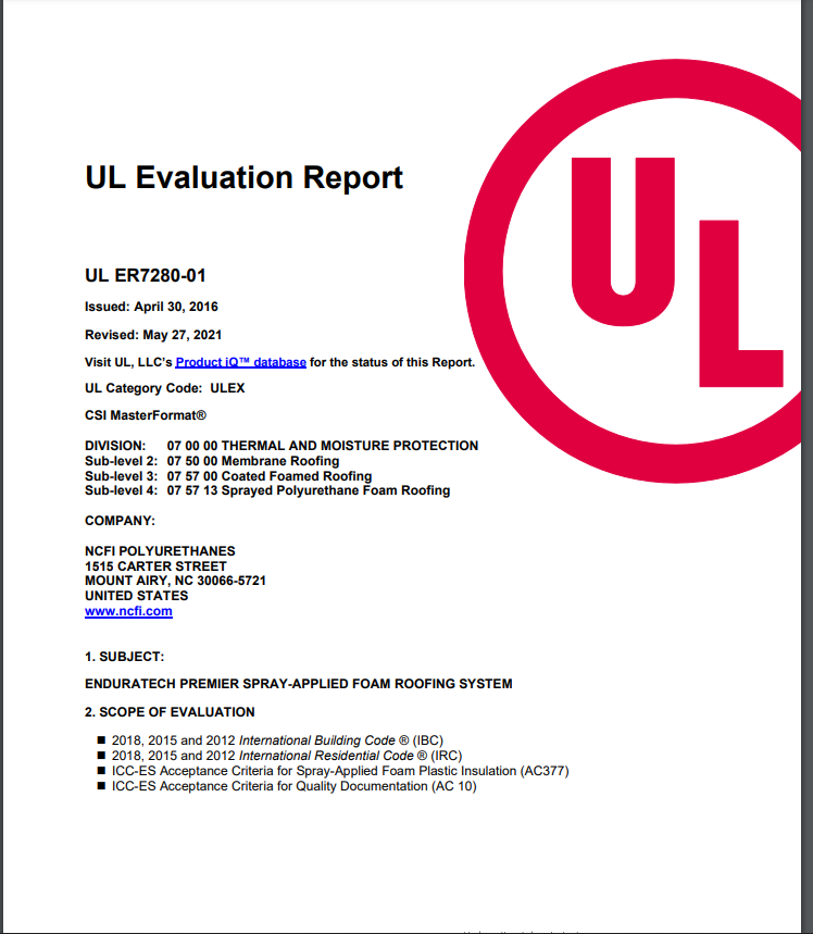 NCFI UL Evaluation Report- UL ER7280-01