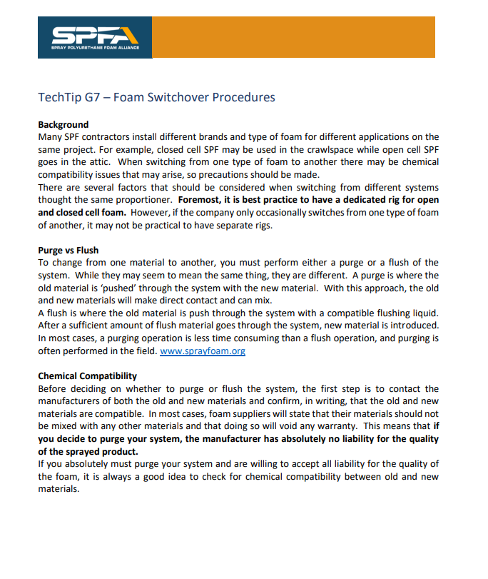 SPFA TechTip G7-Foam Switchover Procedures