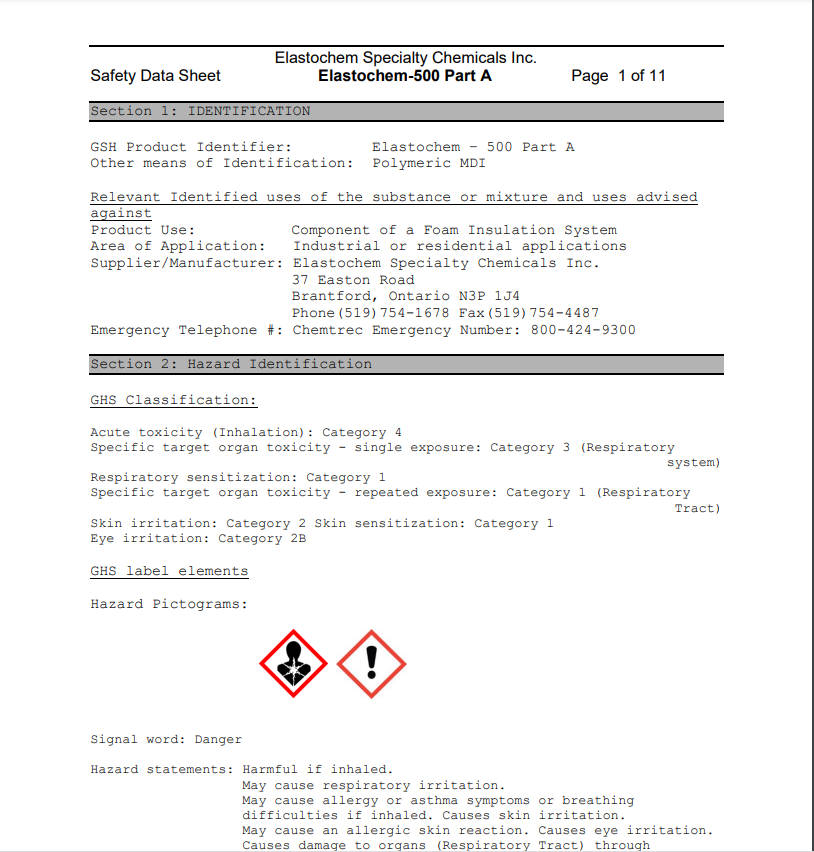Elastochem 500 Safety Data Sheet (SDS)