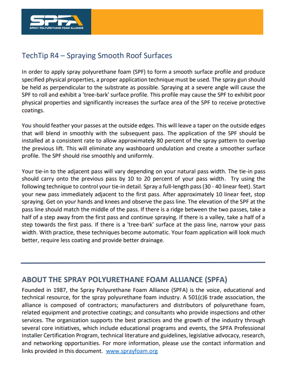SPFA TechTip R4-Spraying Smooth Roof Surfaces