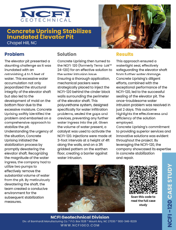 NCFI Case Study: Concrete Uprising Stabilizes Inundated Elevator Pit