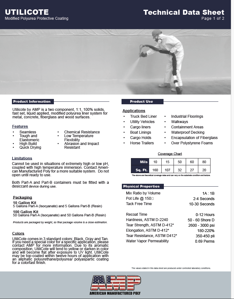 AMP UtiliCote Polyurea Technical Data Sheet (TDS)