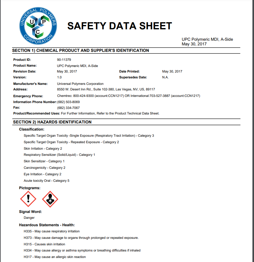UPC 500 Max / Pro A Side Safety Data Sheet (SDS)