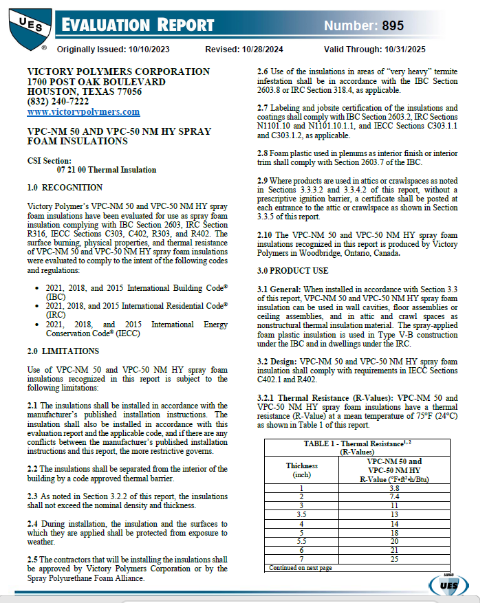 VPC 50 NM HY Spray Foam Insulation Evaluation Report-0895