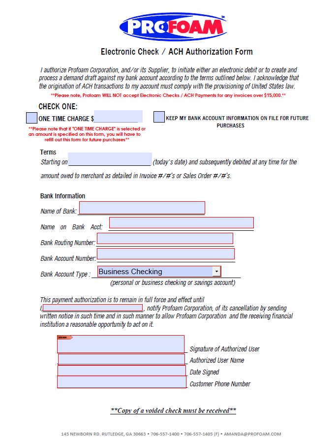 Profoam ACH/echeck Authorization Form