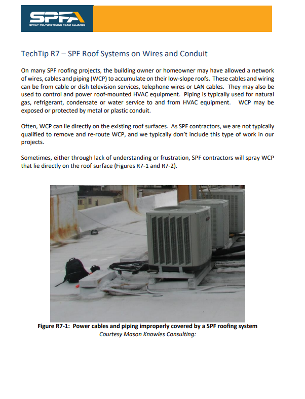 SPFA TechTip R7-SPF Roof Systems On Wires and Conduit