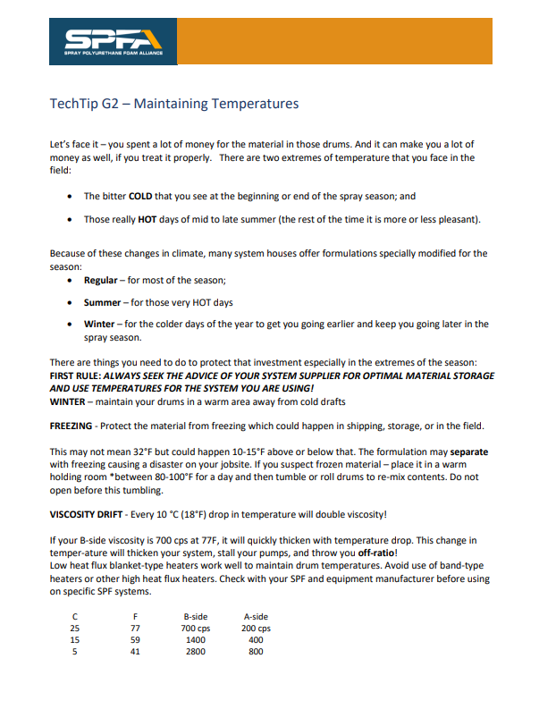 SPFA TechTip G2-Maintaining Temperatures