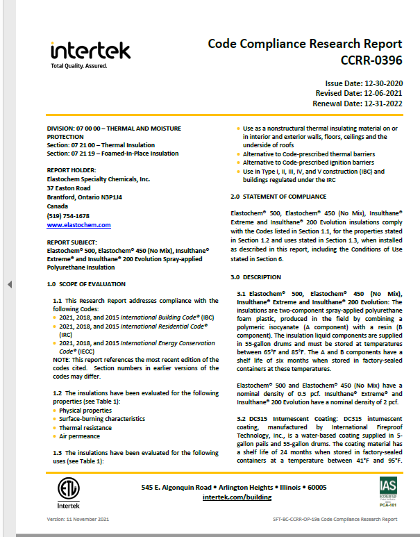 Elastochem Code Compliance Research Report