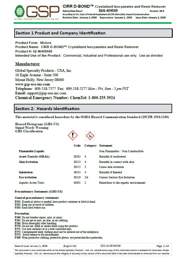 GSP Cirr D Bond Safety Data Sheet (SDS)