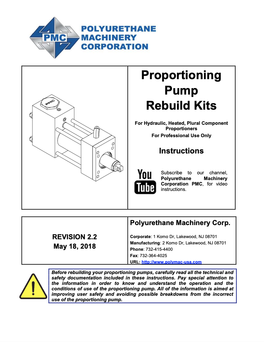 PMC Proportioning Pump Rebuild Manual, PH-25, PH-40, PH-55, PHX-25, PHX-40, PHX-55