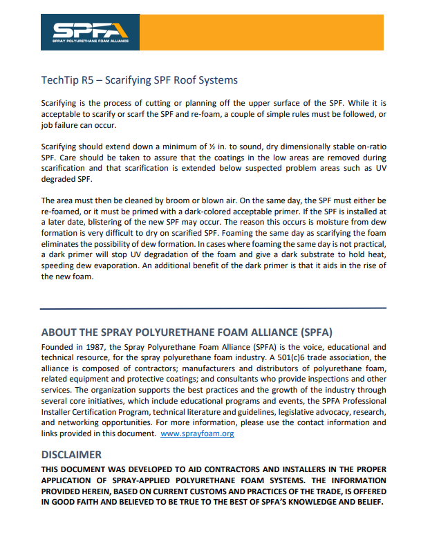 SPFA TechTip R5-Scarifying SPF Roof Systems