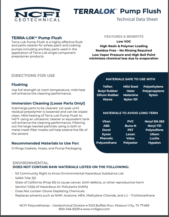 Terra-Lok Pump Flush Technical Data Sheet (TDS)