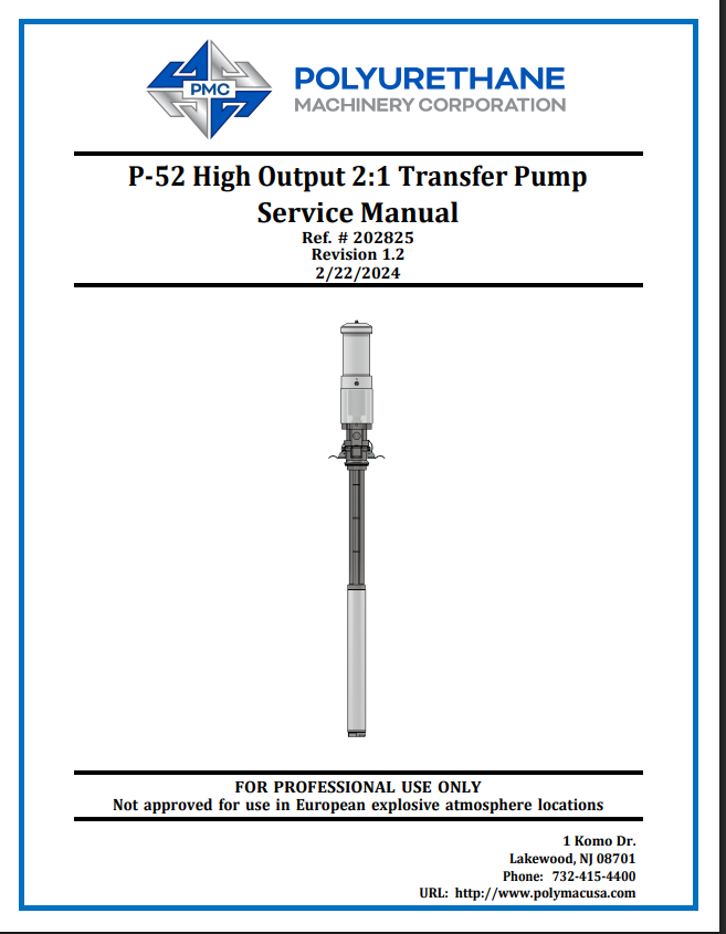 PMC P-52 High Output 2:1 Transfer Pump Service Manual