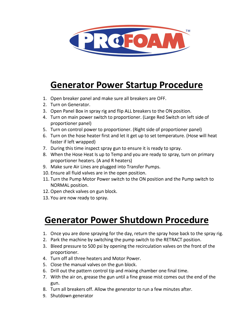 Generator Startup Procedure