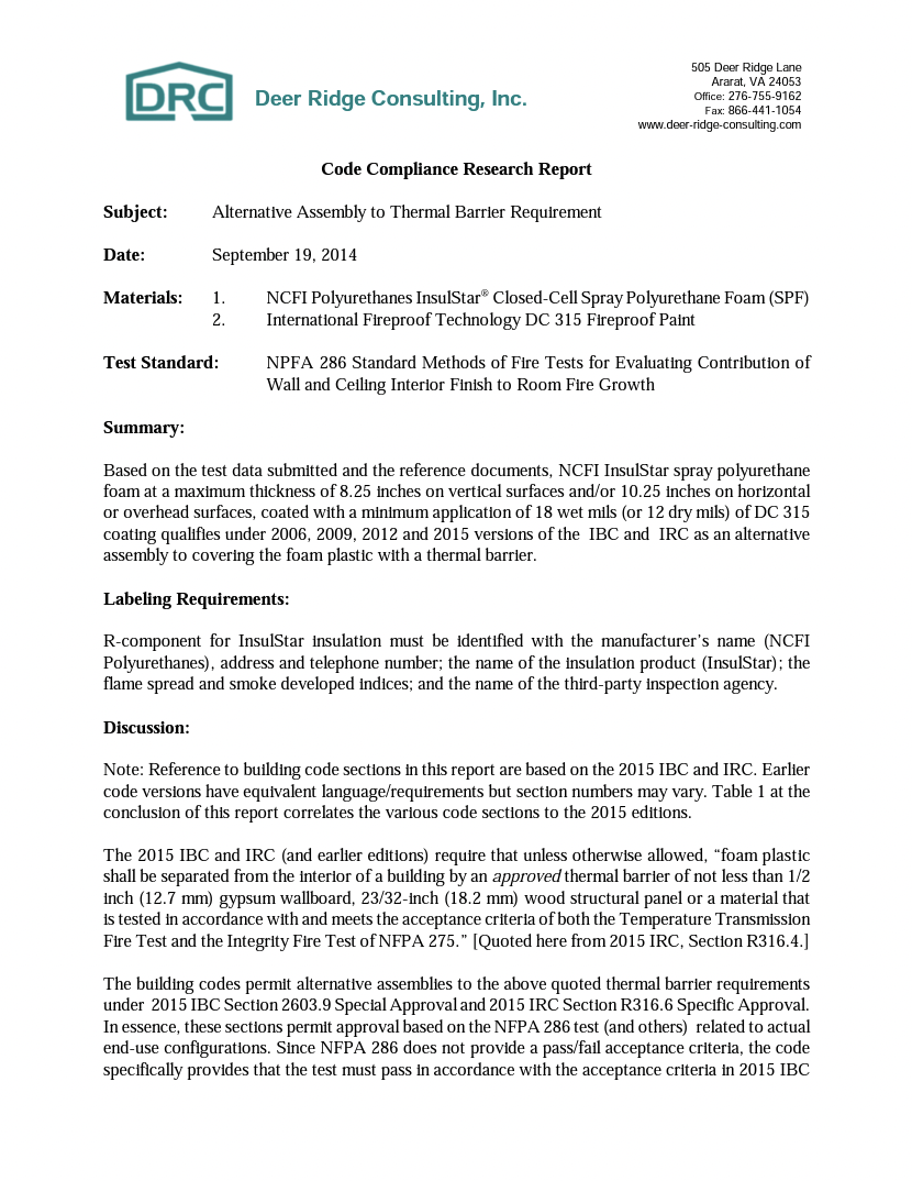 InsulStar-DC315-Code-Compliance-Report-for-Thermal-Barrier-Sep-19-2014